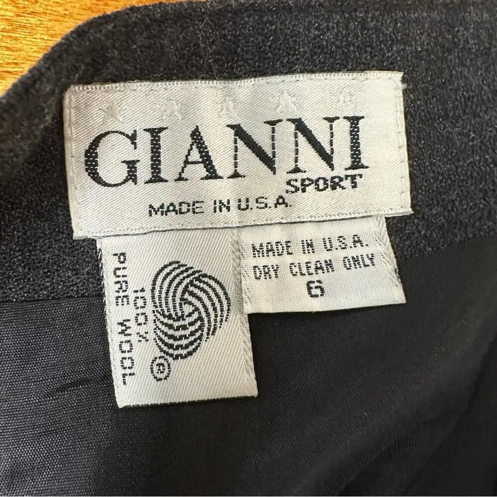 Vintage 90s Gianni Wool Pencil Skirt Gray Office Side Slit Lined Made in‎ USA 6